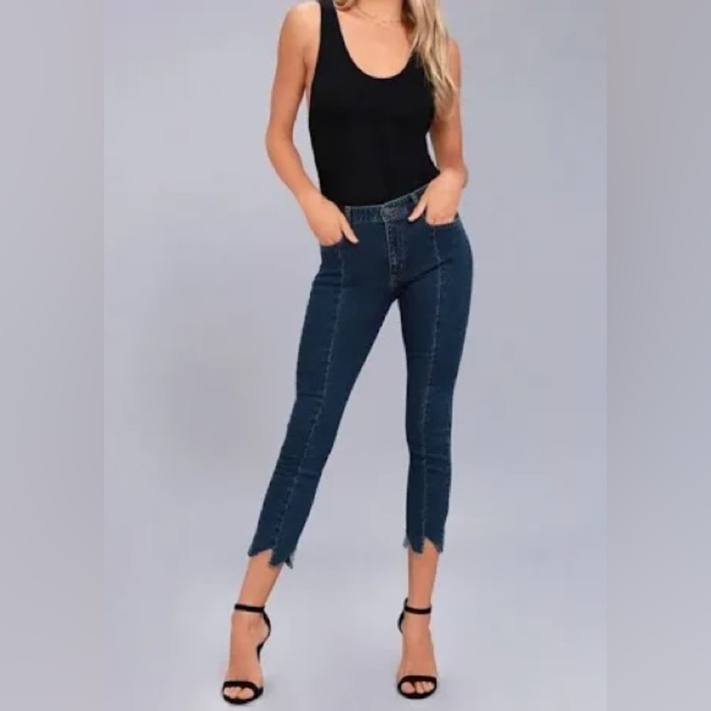 EVIDNT Los Angeles Hermosa Cropped Skinny Jeans Frayed Notched Hem Black NWT 24